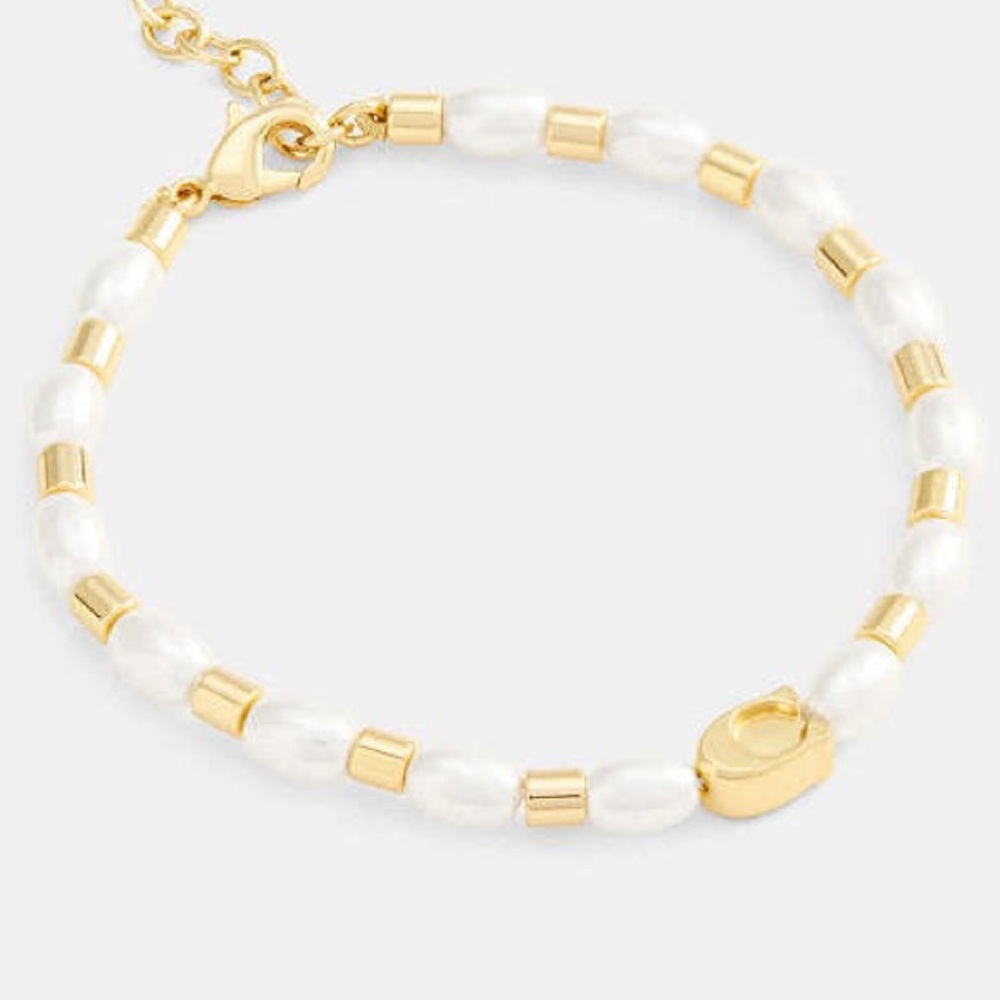 Coach Gold & White Pearl Bead Bracelet - Elegant Women's Jewelry